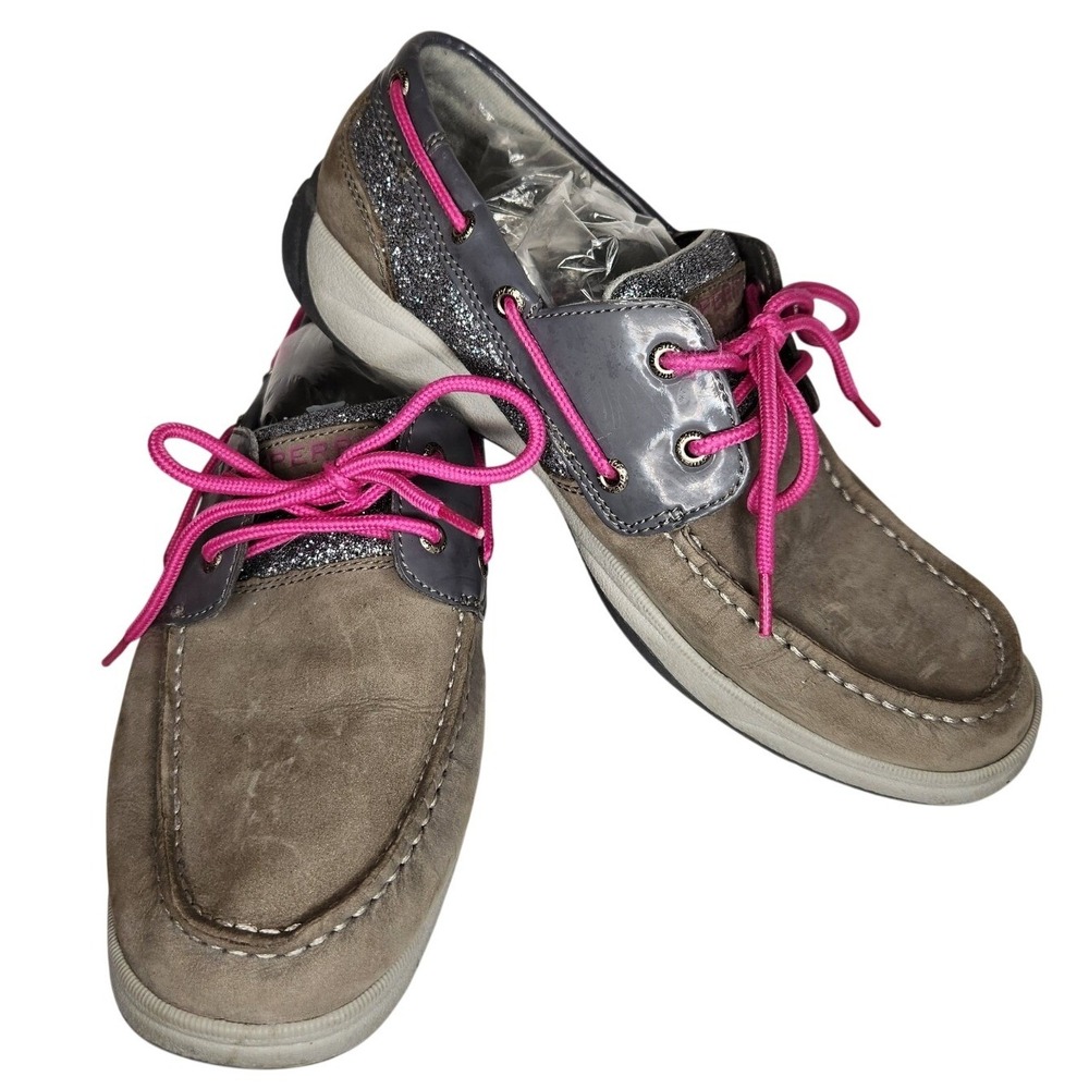 SPERRY‎ Top-Sider Boat Shoes Youth 5.5 Gray Pink Silver Glitter Girls